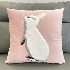 Soft Rabbit Pillow Cover Sofa Cushion Velvet Embroidered Pillow Girl's Heart Pink Cartoon Pillow Cover Cute