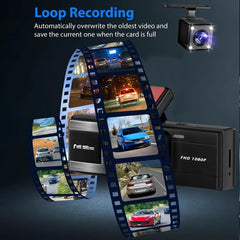 3-Camera Dash Cam – Front, Rear & Inside Car Recorder with WiFi & Night Vision