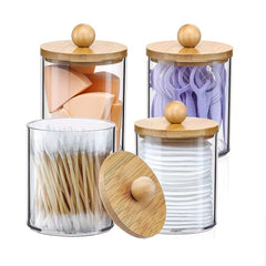 Bamboo cover cotton swab box portable round container cosmetic cotton puff storage box cotton swab makeup remover cotton box