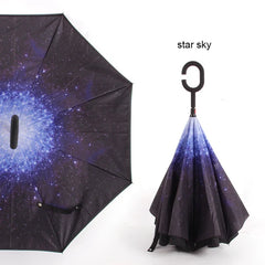 C Handle Windproof Reverse Folding Umbrella Man Women Sun Rain Car Inverted Umbrellas