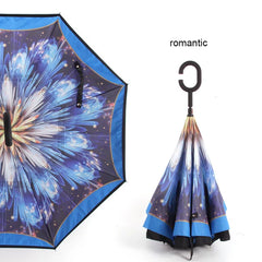 C Handle Windproof Reverse Folding Umbrella Man Women Sun Rain Car Inverted Umbrellas