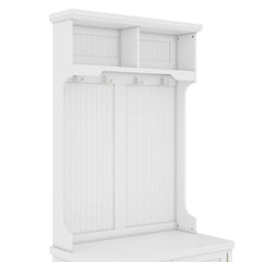 Hall Tree with Storage Shoe Bench for Entryway and Hallway, 4-in-1 Design Coat Racks with 4 Hooks for Living Room, White