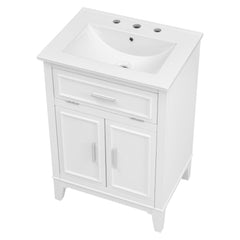 24" Bathroom Vanity with Sink, Bathroom Vanity Cabinet with One Flip Drawer and Doors, Solid Wood and MDF, White
