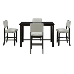 TREXM 5-Piece Counter Height Dining Set, Classic Elegant Table and 4 Chairs in Espresso and Beige