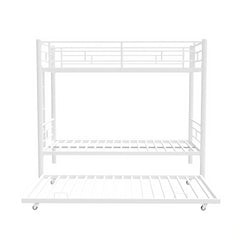 Heavy-duty Sturdy Meta Twin over Twin with Trundle Bunk Bed/l/ Noise Reduced/ Safety Guardrail/No Box Spring Needed,White