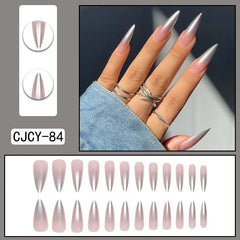 24 unghie finte in ABS con motivo a spillo lungo 1 gel di gelatina 1 lima per unghie a colori casuali per l'uso quotidiano