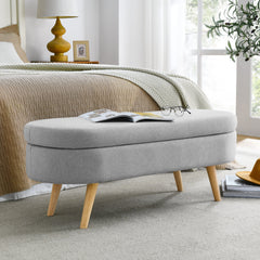 Ottoman Oval Storage Bench Rubber Wood Legs Grey(43.5"x16"x16")