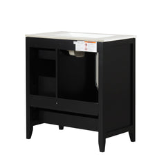 30" Bathroom Vanity with Sink, Bathroom Vanity Cabinet with Three Drawers and Door, Solid Wood and MDF, Black