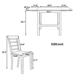 TOPMAX 5-piece square wooden pendant light expandable dining table set with 4 ladder back chairs  Gray