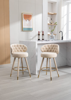 COOLMORE Counter Height Bar Stools Set of 2 for Kitchen Counter Solid Wood Legs with a fixed height of 360 degrees Beige