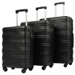 Hardshell Luggage Sets 3 Pcs Spinner Suitcase with TSA Lock Lightweight 20''24''28''   Black + ABS