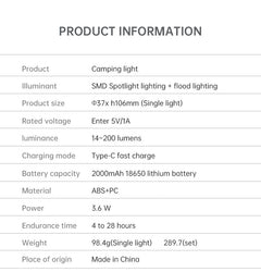 Outdoor Camping Light Portable Night Light Portable Flashlight Tripod Stand Lighting Lighthouse Marquee Tent Atmosphere Light