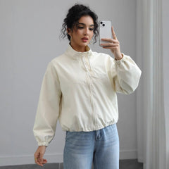 Fashionable Waterproof Short Jacket with Stand Collar for Women