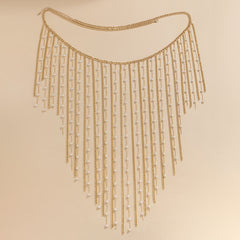 Fashionable electroplated metal aluminum chain geometric set clothing with simple tassel imitation pearl waist chain