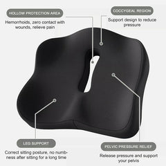 Memory foam car seat cushion. Ergonomic support. Relieves back/coccyx pain. Universal fit.