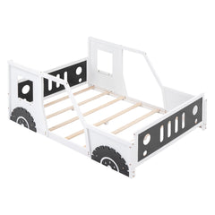 Full Size Classic Car-Shaped Platform Bed with Wheels White