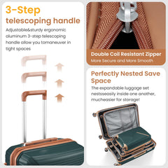 Luggage set of 4 pieces (14/20/24/28) with 4 360 degree silent rotating wheels made of PP material and durable TSA lock