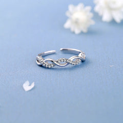 S925 Sterling Silver Micro-Pave Flash Diamond Twisted Rope Ring for Women, Ins-Inspired Korean Style, Unique Design, Hollow Twisted Open Ring