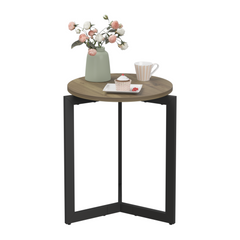 19.68''H Round Side Table, Round Accent End Table with Sturdy Metal Frame, Round Nightstand, for Living Room, Brown