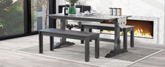 TREXM 3-piece retro cutlery set, rectangular stand table, and 2 wooden stools for 4 people (gray)