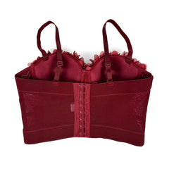 French mesh see through fishbone corset with chest cushion three-dimensional flower shaped outerwear beautiful back