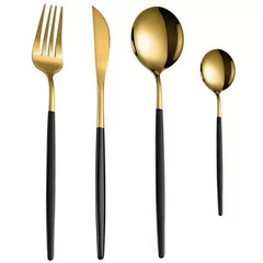 Stainless Steel Cutlery Set with Portuguese Gold Spray Painted Steak Knife, Fork, Spoon, and Tea Spoon 4-Piece Gift Pack