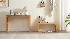 Dining Bench and Table, Pine Indoor Wood Bench for Entryway,Living Room,Kitchen and Bedroom Table (Nature, Long Bench & Table)