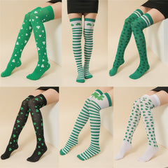 Irish Festival Green Trefoil Stockings Over the Knee Socks St Patrick's Day Party Striped Socks