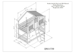 Twin over Twin House Bunk Bed with Roof , Window, Window Box, Door , with Safety Guardrails and Ladder, Grey