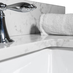 Montary 43x22 bathroom stone vanity top engineered stone carrara white marble color with rectangle undermount ceramic sink and 3 faucet hole with back splash