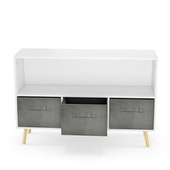Kids bookcase with Collapsible Fabric Drawers Children's Book Display Toy Storage Cabinet Organizer White/Gray
