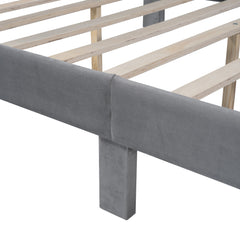 Full Size Storage Bed Velvet Upholstered Platform Bed with a Big Drawer - Gray