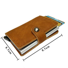 RFID Protected Vintage Automatic Leather Credit Card Holder Men Aluminum Alloy Hasp Business ID Multifunction Cardholder Wallet