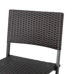 Outdoor Wicker Barstools Faux Rattan Patio Bar Stool Foldable Chair, 2-Pcs Set, Multibrown