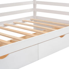 Twin size House Bed with Two Drawers and Wardrobe,White