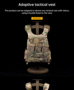 WoSporT can accommodate three 5.56 (or two 7.62) inner pockets with built-in function cover camouflage front panel