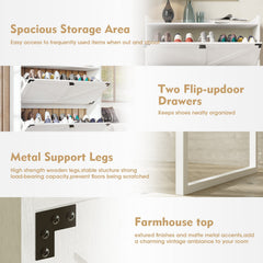 Shoe Cabinet with 2 Flip Drawers,Shoe Storage Cabinet for Entryway,Freestanding Shoe Cabinet Organizer with Open Storage White