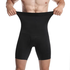 Men's Double layered High Waist Tight Belly Pants Elastic Solid Color Men's Breathable Lifting Hip Shaping Pants