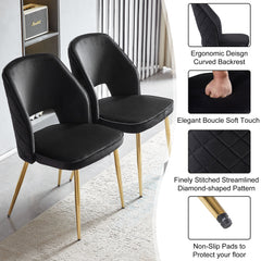 Black Velvet Dining Chairs with Metal Legs and Hollow Back Upholstered Dining Chairs Set of 4