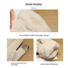 Cute Padded Gloves Little Bear Gloves Women Winter Fleece Thickened Warm Cycling Mountaineering Skiing Plush Cotton Gloves