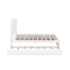 Wood Queen Size Platform Bed with Twin Size Trundle and 2 Drawers White