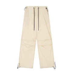 Wrinkled Casual Straight Cargo Pants Men's American Loose Solid Color Thin Sports Drawstring Cuffed Long Trousers