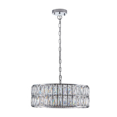 Modern crystal drum pendant light, 6-light pendant light, with silver metal frame (excluding light bulb)