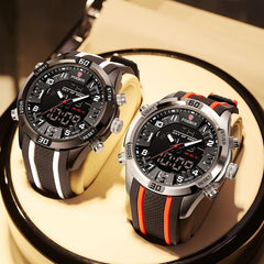 Lige Men's Dual Display Watch Multi-Function Chronograph Sports Waterproof Watch