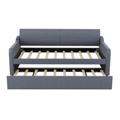 Twin Size Upholstery DayBed with Trundle and USB Charging Design Trundle can be flat or erected Gray