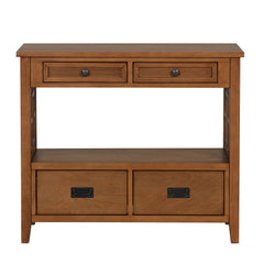 36'' Farmhouse Pine Wood Console Table Entry Sofa Table with 4 Drawers & 1 Storage Shelf (Brown)