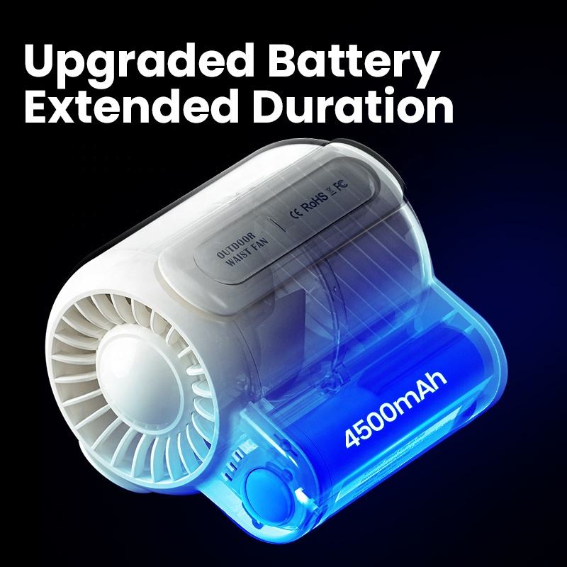 4500mah Portable Usb Mini Hanging Waist Fan Small Electric Personal Belt Clip Fan For Sport Personal Handheld Cooling Fan