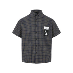 Grid graffiti sticker short sleeved shirt for men and women