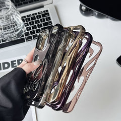 Electroplated hollow flame pattern phone case suitable for iPhone 15 Pro, simple all inclusive, Apple 14 anti drop protective cover
