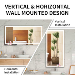 48x24 inch LED bathroom makeup mirror wall mounted adjustable light anti fog touch switch with memory intelligent large bathroom